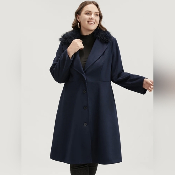 NWT BloomChic Single Breasted Fuzzy Trim Pea Coat Size 18-20 / 2X - Picture 2 of 10